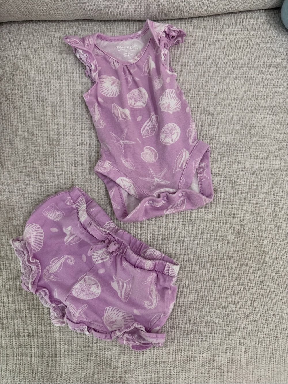 Baby Essentials Lavender Seashell Ruffle Romper & Shorts Set